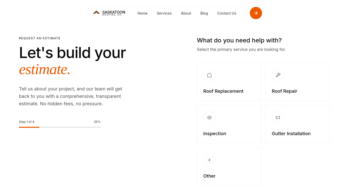 Multi-step estimate request form broken into focused steps