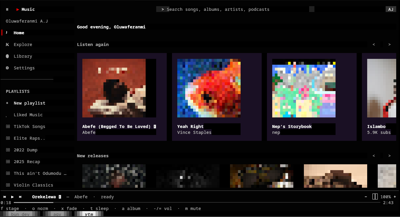Hero image showing the main go-ytm interface in a terminal window